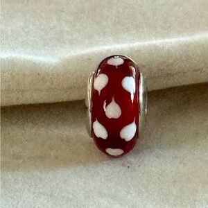 Elegant Red and White Polka Dot hearts Murano Charm fit Pandora
